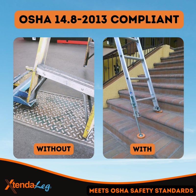 Xtenda-LegÂ® Ladder Leveler - Rubber Feet, Perfect for Extension Ladders, Stabilizer Attachments for Safe Use - Stable Platform for Uneven Ground - Easy Installation - OSHA Approved - 1 Pair - Image 5